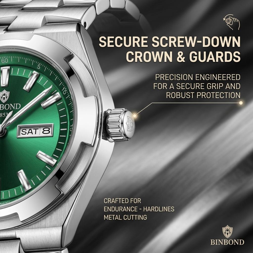 1pcs Fashion Simple Men's Watch Silver Metal Strap Green Dial Day Date Display Business Casual Versatile