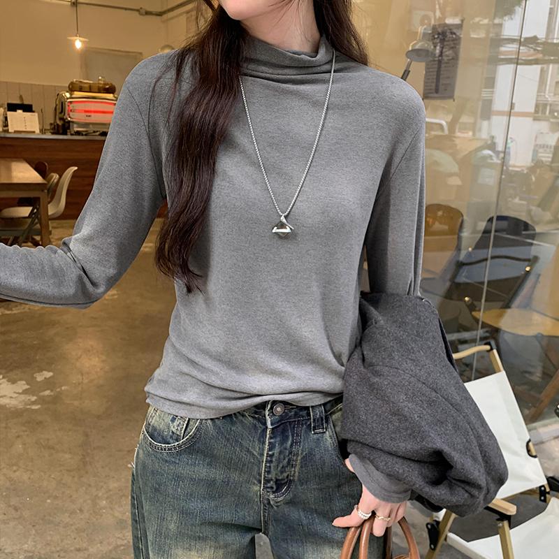 Autumn Basic Long Sleeve Slim Fit Casual T-shirt for Women Fashion Solid Simple Winter Ladies T Shirt Elegant Half High Collar Woman Tee Tops 25666
