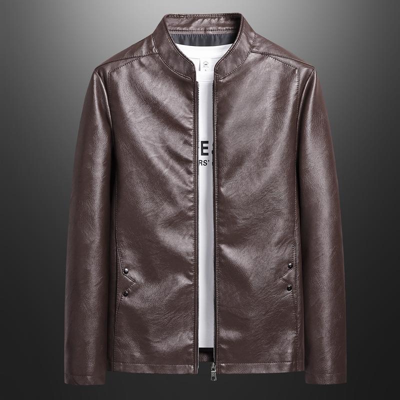 

Men s locomotive PU leather jacket spring new thin coat solid color stand-up collar slim handsome jacket men s top worker 6XL