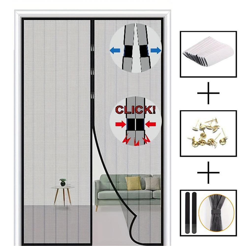 Magnetic Screen Door Curtain Anti Mosquito Insect Fly Bug Polyester Soft Door Curtain Easy Installation Auto-Close Door Mesh