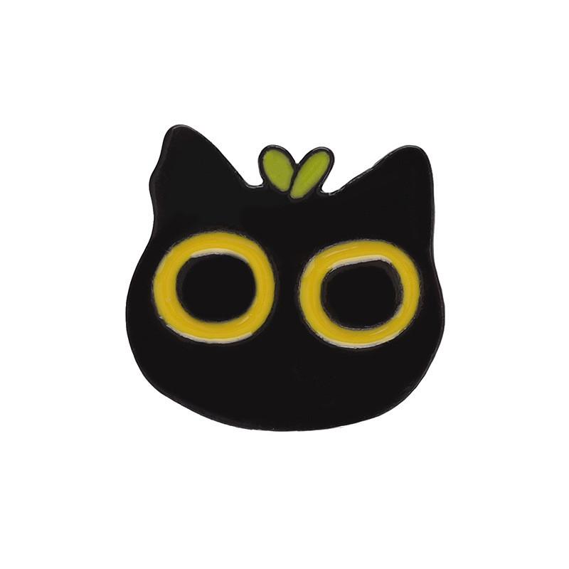 Black Cute Cat Brooch Set With Delightful Floral And Plant Motifs Perfect For Fall Fashion