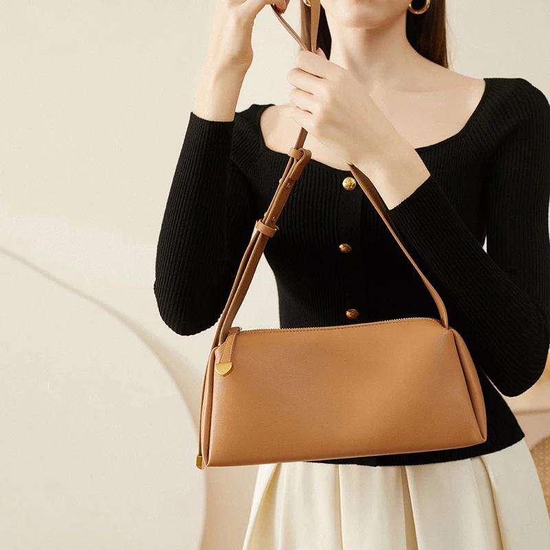 Damen Weiches Rindsleder Schulter-Achseltasche Damen Spaltleder Crossbody-Taschen Damen Lässig Designer Luxus Retro Handtasche