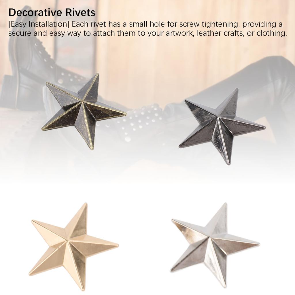 100 Sets Star Rivets 4 Colors 26mm Alloy Decorative Studs and Spikes for Clothes Bag Shoes