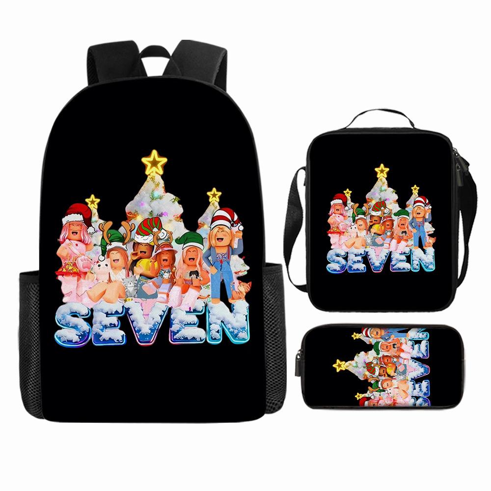 Large Capacity Schoolbag with Shoulder Strap; Student Three-piece Pencil Case Set