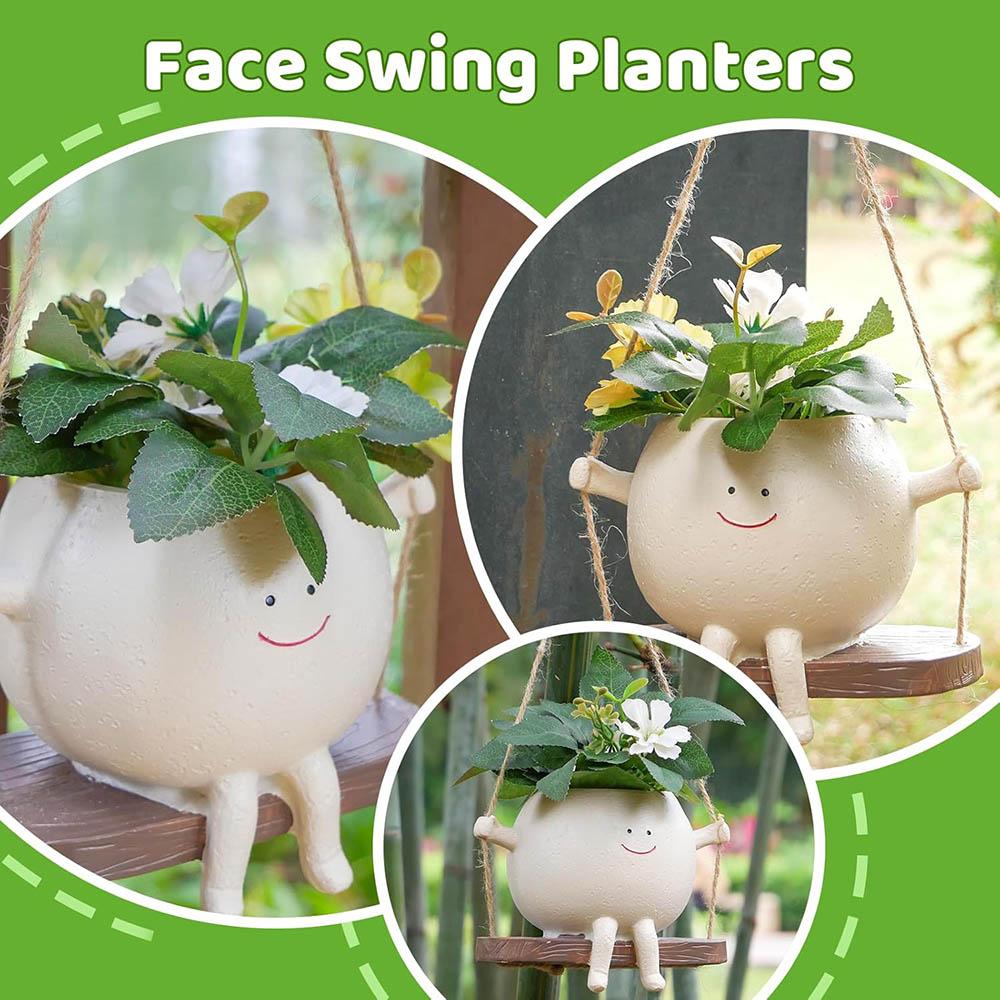 Resin Cartoon Swing Wall Hanging Flowerpot - Creative Head Planter for Home Garden Patio Decor, Multifunctional Outdoor Planters