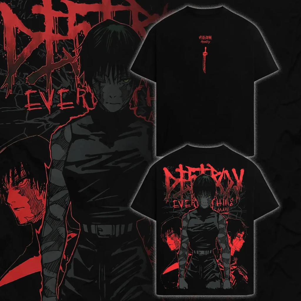 Hot Jujutsu Kaisen Zenin Maki Anime Tshirt Gothic Y2k Vintage Washed T-shirt Men's Unisex Clothing Cotton Tees Tops 2026 New Summer