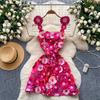 women's 3D Floral Applique Mesh Slip Dress