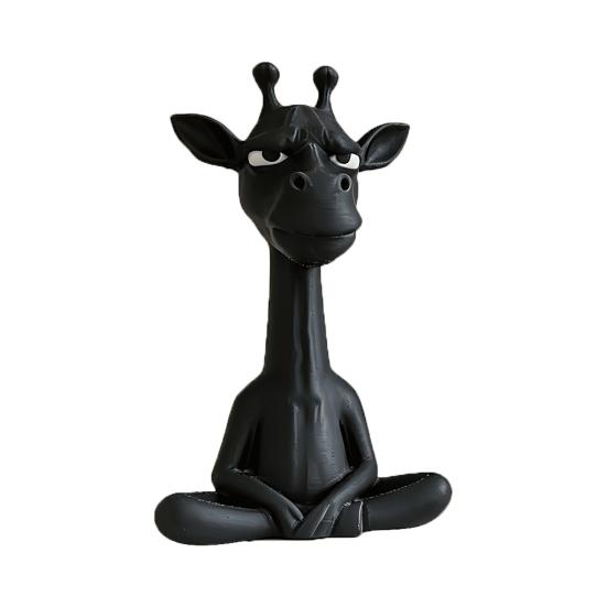 Meditating Giraffe Figurine Matte Decor Funny Black Zen Expression