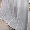 Cotton And Linen Fringed Kitchen Window Drapery French Striped Rod Pocket Curtain