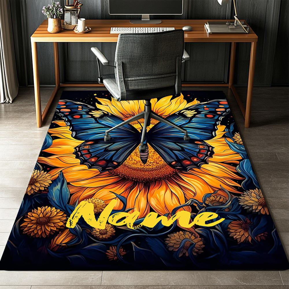 Custom Name Butterfly Printed Carpet,Rug for Office Chair Living Room Bedroom Kitchen Room Decor Gifts.