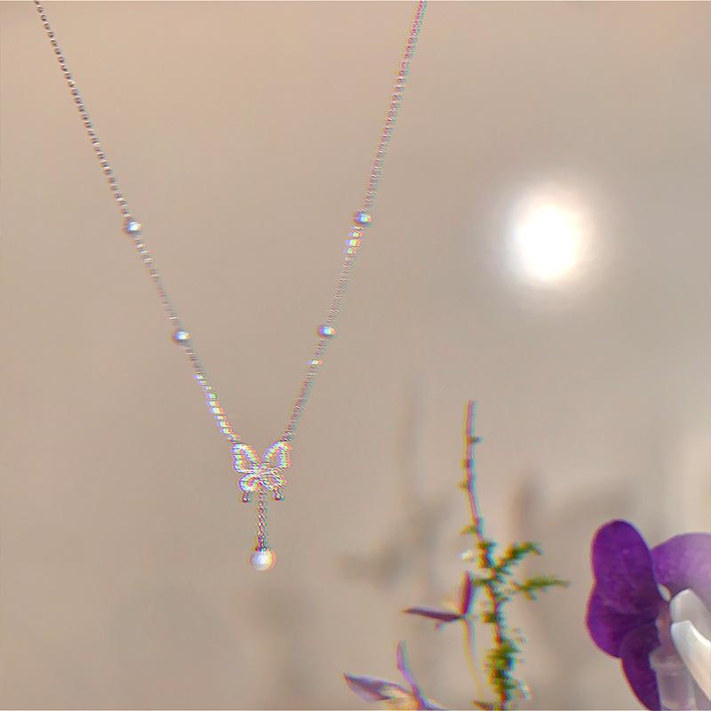 French Luxury Zirconia Butterfly Pearl Necklace - Versatile Exquisite Design