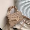 Trendy Crocodile Pattern Handbag, Top Ruched Handle Square Wallet for Women, Solid Color Textured Bag