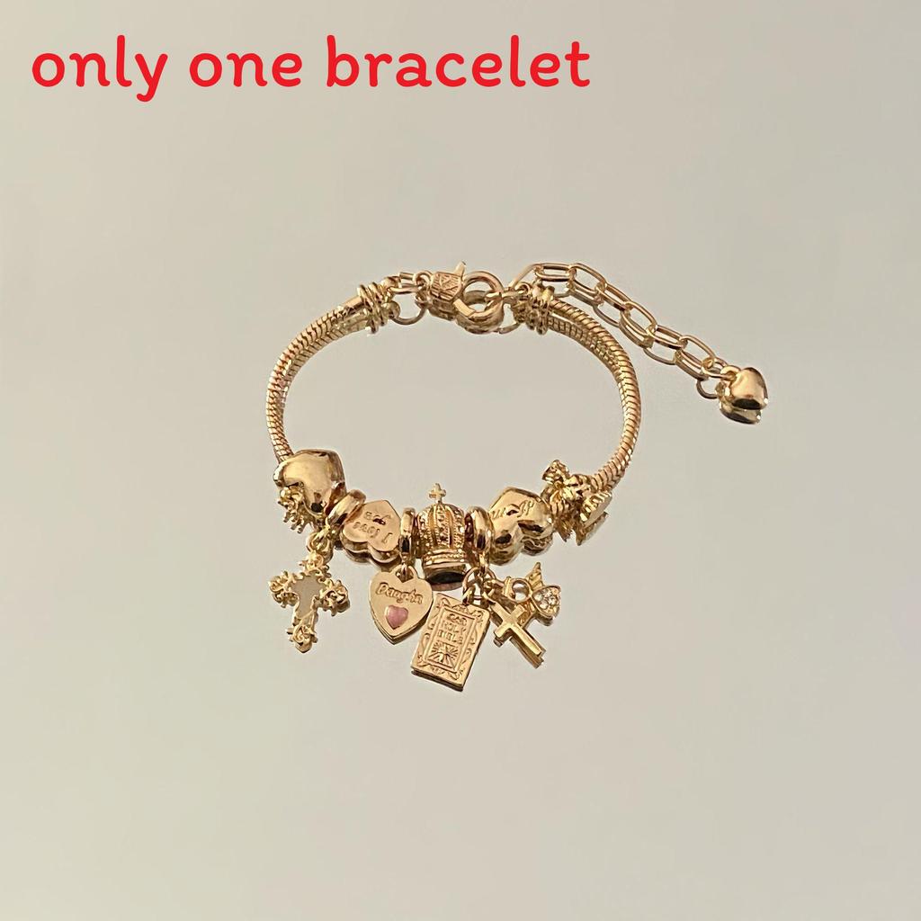 

Cross Charm Bracelet For Women With Luminous Nightlight Pendant And Adjustable Crown Design золотой
