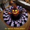 Sezónní sváteční dekorace 3D kulatý Halloween koberec, Strašidelný kostlivec Optická iluze Plošný koberec, Jedinečné vizuální rohože Prošívaný strašidelný hloubka Neklouzavý koberec