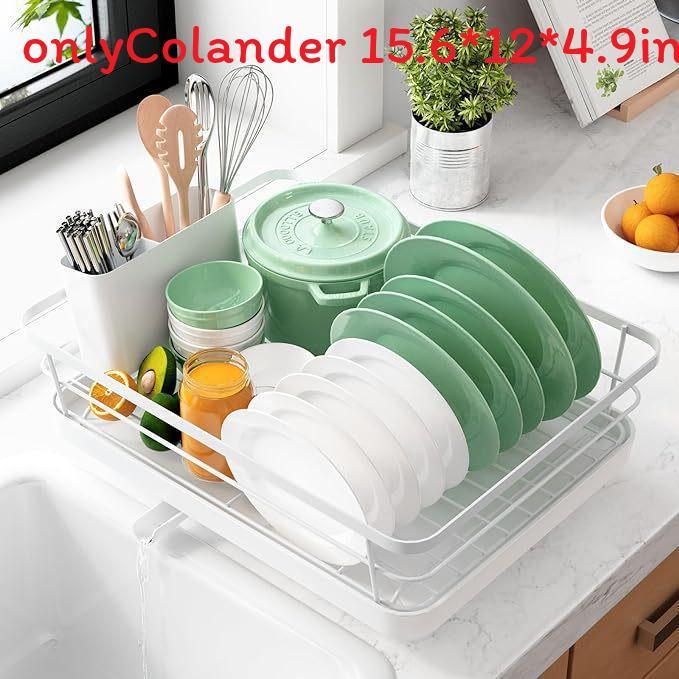 Modern Minimalist Water Drainage Dish Rack With Divided Storage For Kitchen Countertop Use