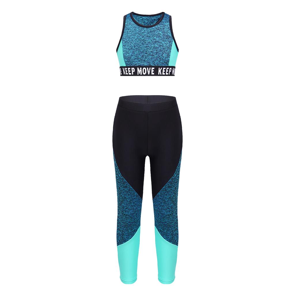 Kids Girls Sport Wear Set Wide Shoulder Straps Vest Top and Sport Pants Set Workout Running
