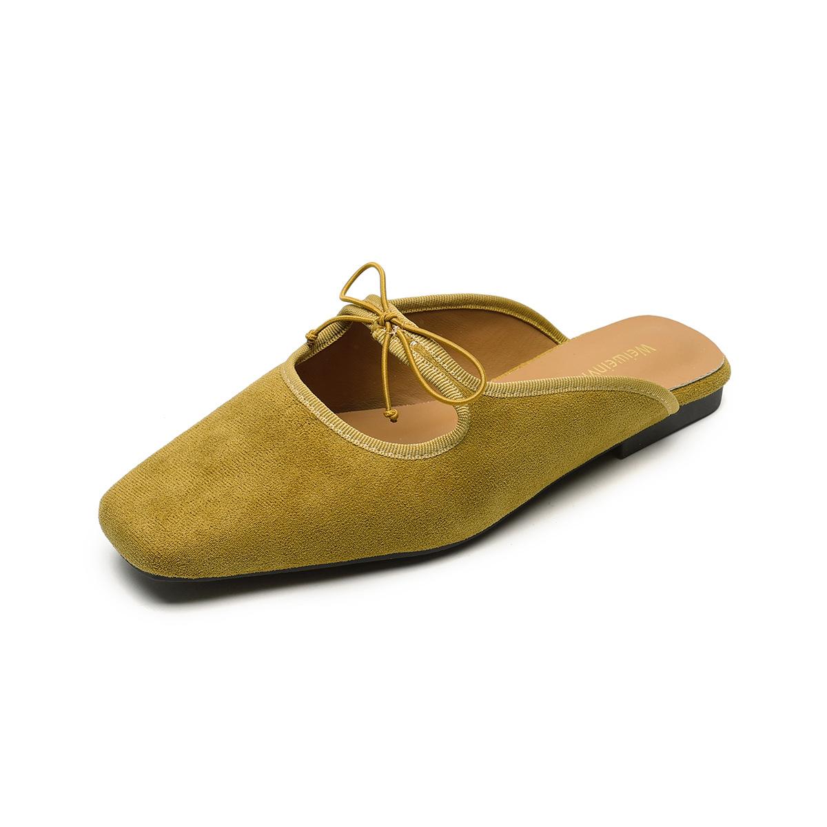 

Weiwei girl 206-3 французские тапочки с сумкой на голове, женская летняя обувь с бантом на одной педали, плоские туфли muller 35 жёлтый