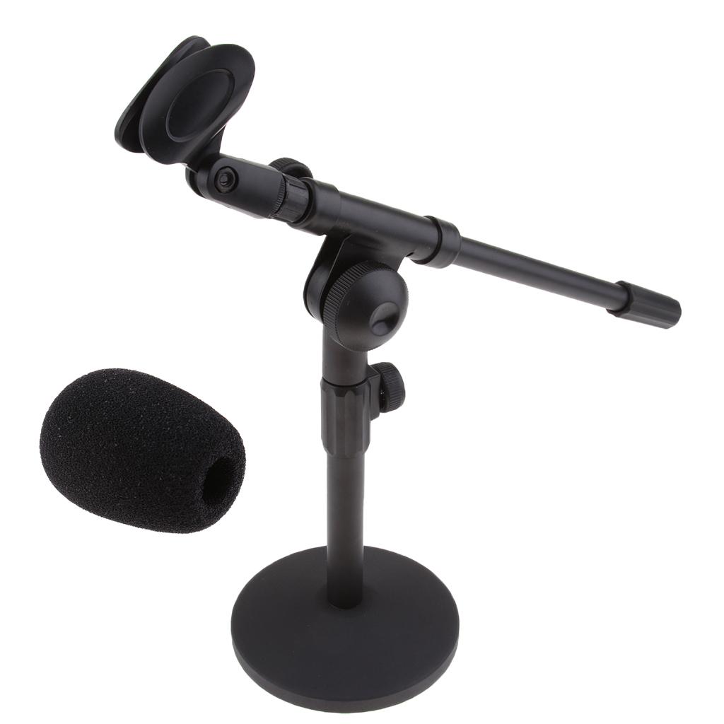 Foldable Desktop Tabletop Microphone Mic Stand Solid Base W/ 2 Sponge Cover