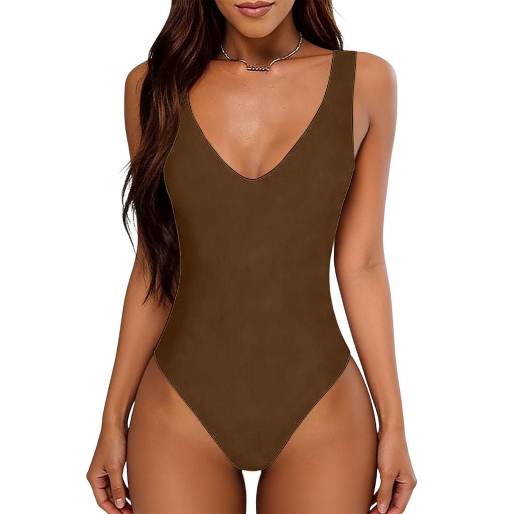 Women's Deep V-neck Sexy Backless Sleeveless Bodysuit