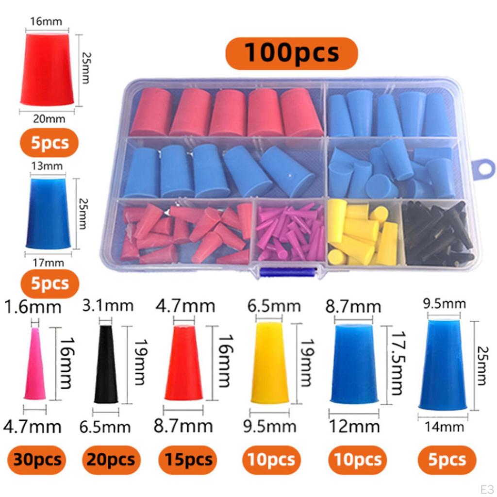 100Pcs Silicone Rubber Tapered Adapter,8 Sizes with Box Long Service Life High Temp Resistant