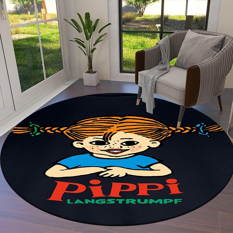 Pippi Longstocking Round Area Rug,Carpet Rug for Living Room Bedroom Sofa Playroom Decor,Non-slip Floor Mat