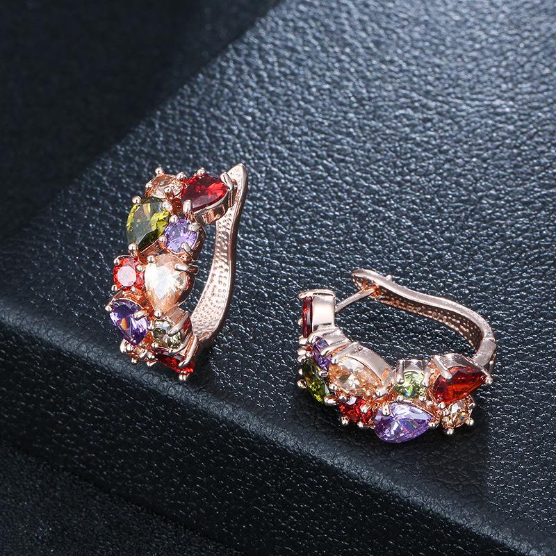 Stud Earrings Women's Colorful Zircon Earrings Cute European and American Simple Ear Buckle Trinkets Women