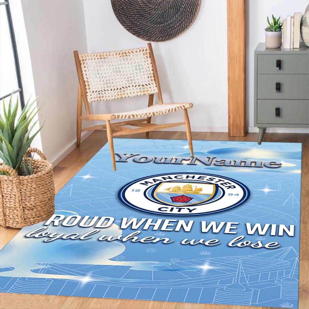 Manchester City Personalized Name Area Rug Design for Hallway Kitchen Playrooms Entryway Anti-slip Rug Office home decor