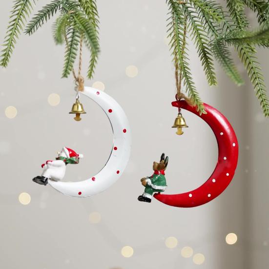 Christmas Pendant Moon Shape Design Christmas Elements Snowman Santa Claus Elk Hanging Pendant Holiday Atmosphere Ornament