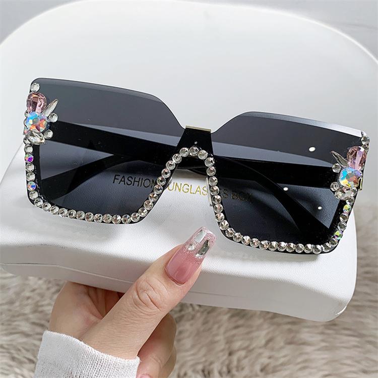 Rhinestone Shades Square Rimless Bling Bling Sunglasses With Diamond Designer Ladies Luxury Custom Logo Fashion Women Sunglasses
