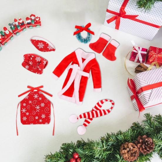 Christmas Elf Doll Accessories Set 10/11/12 Piece Christmas Doll Dress-up Kit Fabric Hammock Apron Chef Hat Xmas Wreath for Dolls