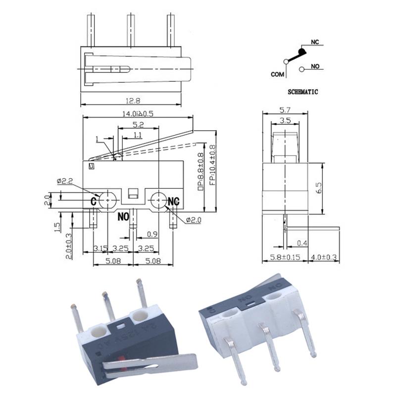 10Pcs Small Limit Right Bend Microswitch Switch With Scroll Wheel Microswitch 3Pin Curved Foot Arc Handle Micro Mouse Switch