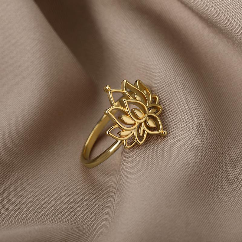 Lotus Flower Rings For Women Stainless Steel Sliver Color Finger Ring Vintage Wedding Ring Valentine's Day Jewelry Bague