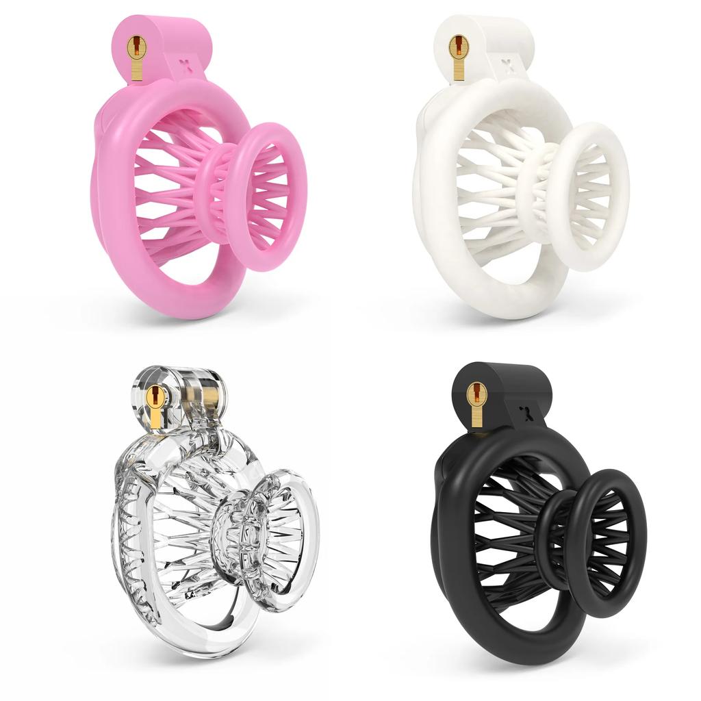 Male Chastity Lock Anti-Cheating Cock Cage with 4 Rings for A Belt of Fidelity Feminization Negative Inverted Chastity Sex Toy