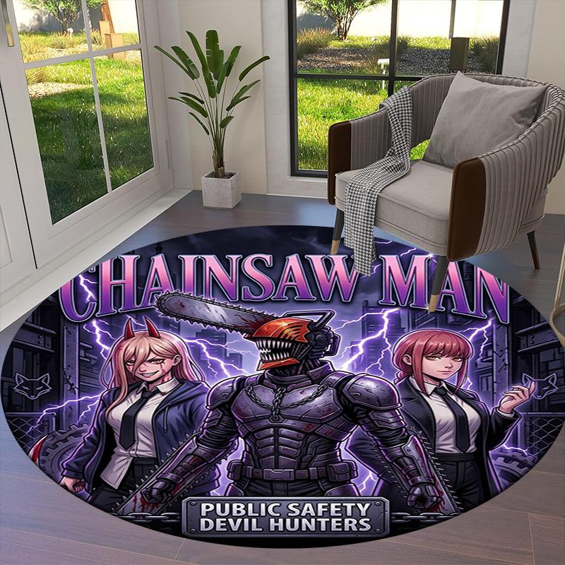 Chainsaw Man Round Area Rug Carpet Rug For Living Room Bedroom Sofa Playroom Decor Nonslip Floor Mat