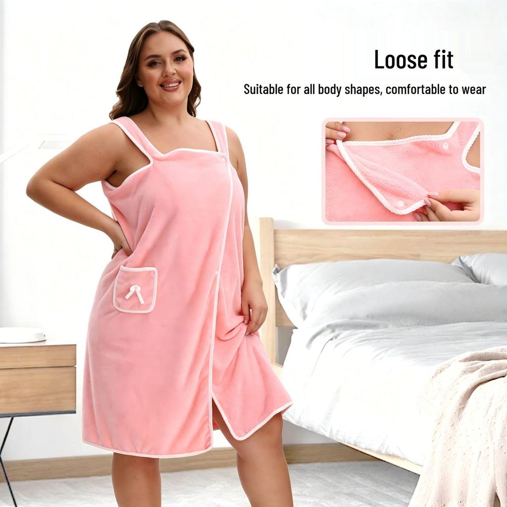 Women's Wearable Coral Fleece Bathrobe - Absorbent, Quick-Drying, Thickened, Sling Vest, Bandeau Style for Home or Beauty Salon.