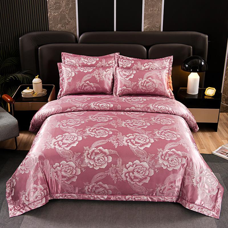 New 4Pcs European Satin Jacquard Bedding Set Four Season Universal Skin Friendly Cozy Duvet Set Double Couple Size Bedclothes