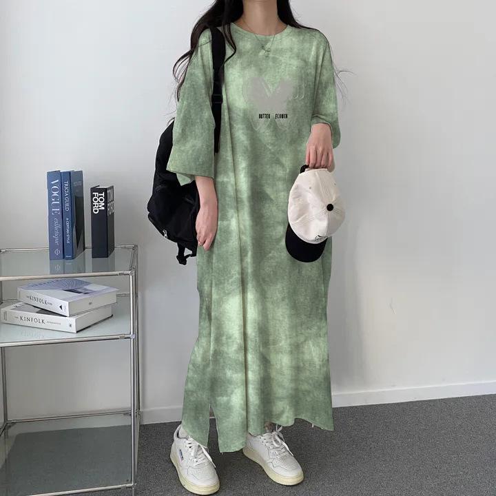 Korean Style Tie-Dye Short-Sleeve T-Shirt Dress – Women's Trendy Summer Fashion