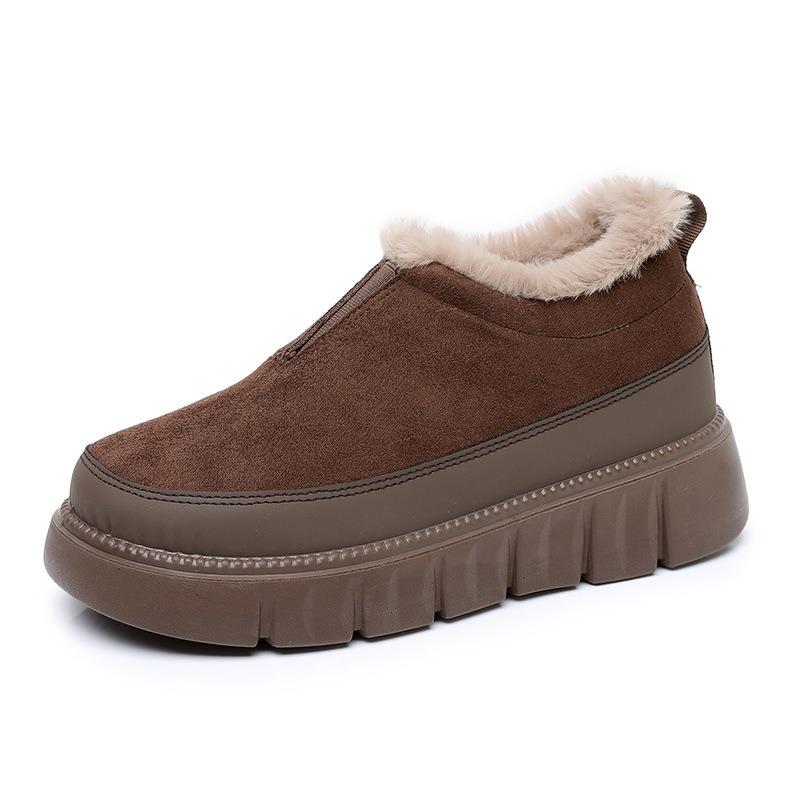 Women's Suede Winter Snow Boots Slip-On, Faux Fur Lined Warm Ankle Booties, Water-Resistant Casual Comfort Shoes Non-Slip Sole