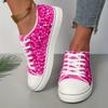 Women's Rose Red Fashion Sequin Lace-up Round Head Shoes