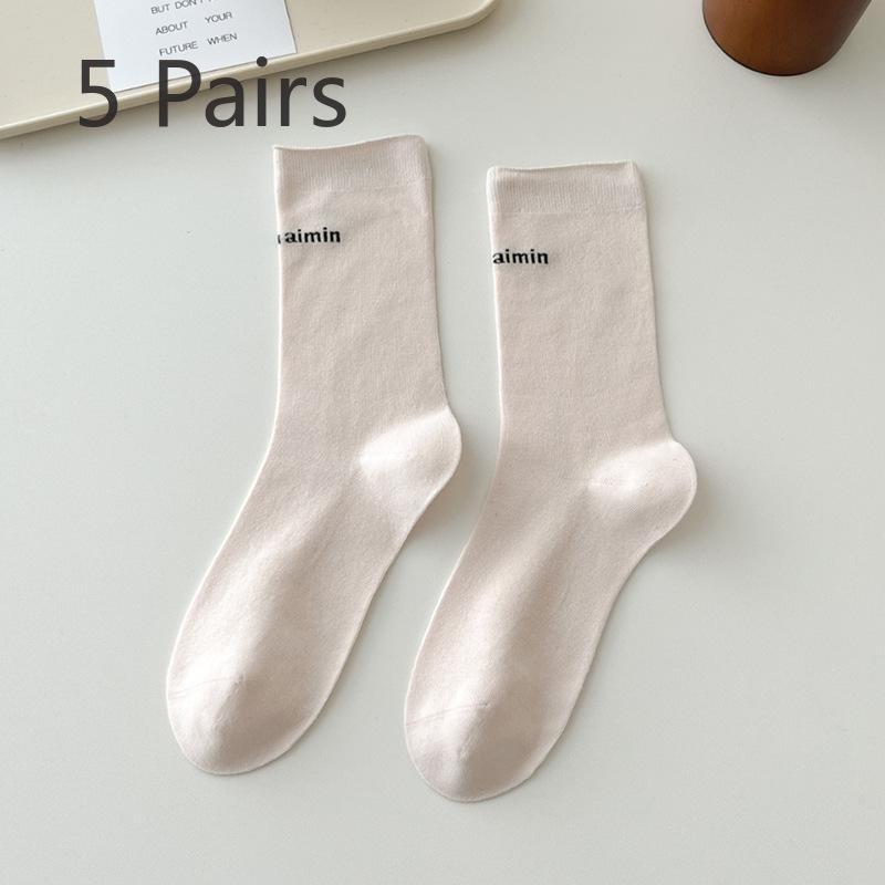 

5 пар женских осенних дышащих носков с художественным рисунком длиной до середины голени без ворса 5 Pairs розовый