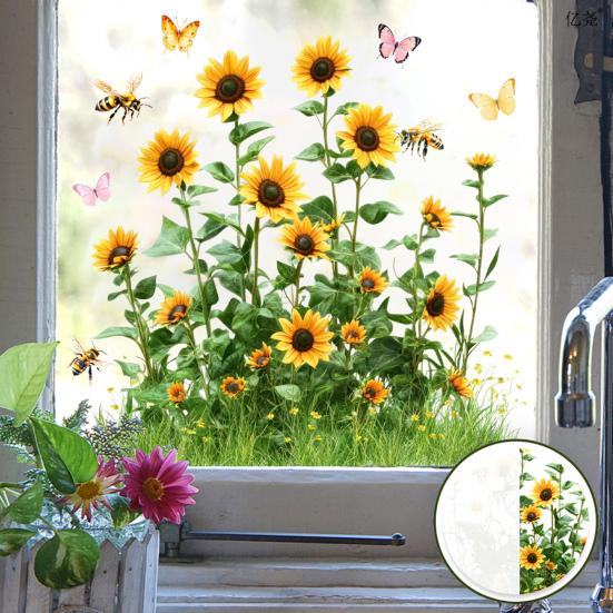Glasaufkleber Wasserdicht PVC Doppelseitiges Design Sonnenblumenmuster Fensteraufkleber Glastüren Fenster Heimdekoration