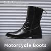 Men's Shoes Fashion Leather Boots High Quality Black High Top Motorcycle Boots Designer Shoes for Men Punk Rock Mid-calf Boots