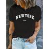 NEW YORK USA Letter Graphic Versatile T-shirts, Fashion Loose Casual Sports Summer Crew Neck Short Sleeved Top, Women's Tops
