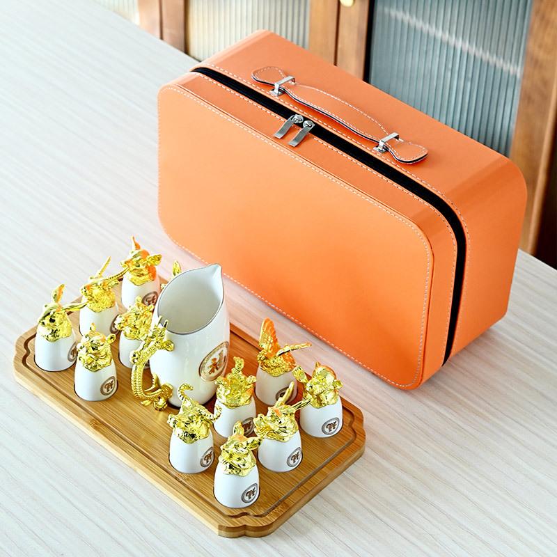 Ceramic Zodiac with Divider, White Cup, Travel Tea Set, Wine Party Activity, Festival Gift