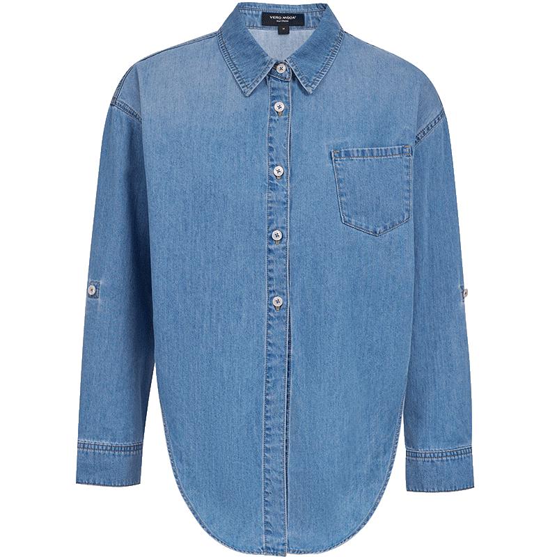 VEROMODA Women's Lyocell Blend Tie-Sleeve Denim Shirt