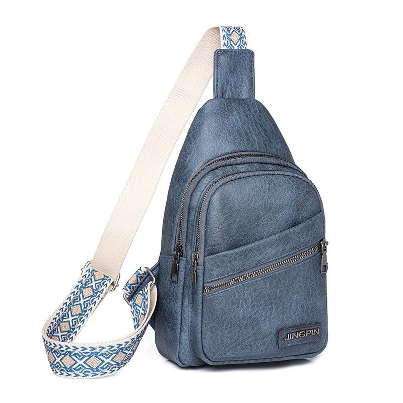 Women's Leather Chest Bag Solid Color Crossbody Bag Stitching Waist Bag Colorful Shoulder Straps