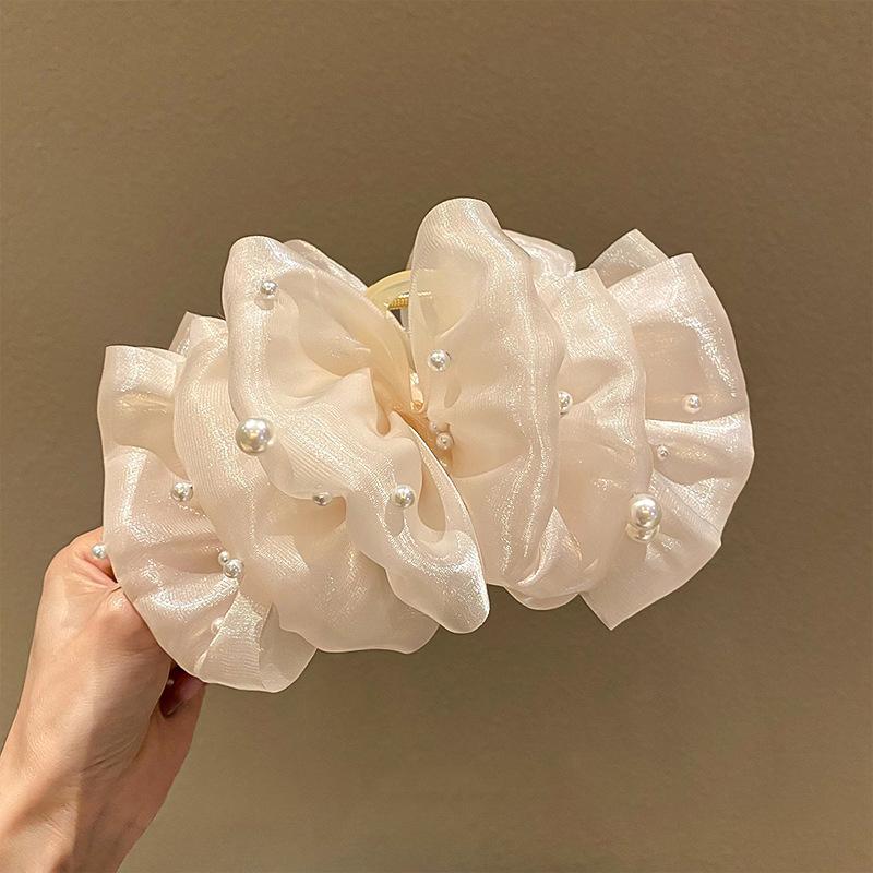 Elegant Pearl Bubble Hair Clip for Woman Temperament Large Shark Clip Fashion Girls Back Head Hair Clamp