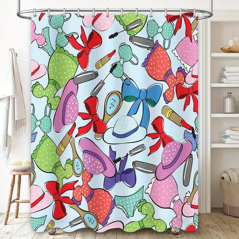 Bathroom Decor Shower Curtain with Cute Girls' Accessories Fashion Print In Multiple Colors for Home Decoration