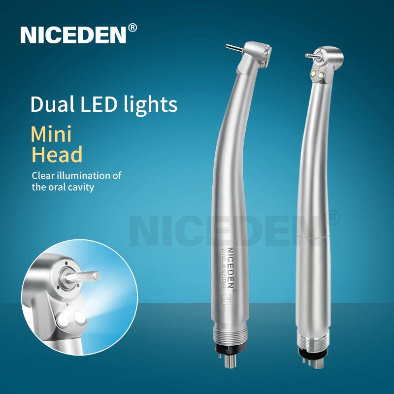 Mini Manipolo Dentale LED per Bambini con Pulsante a Pressione, Alimentazione a Turbina, con/senza LED, 2 Fori/4 Fori