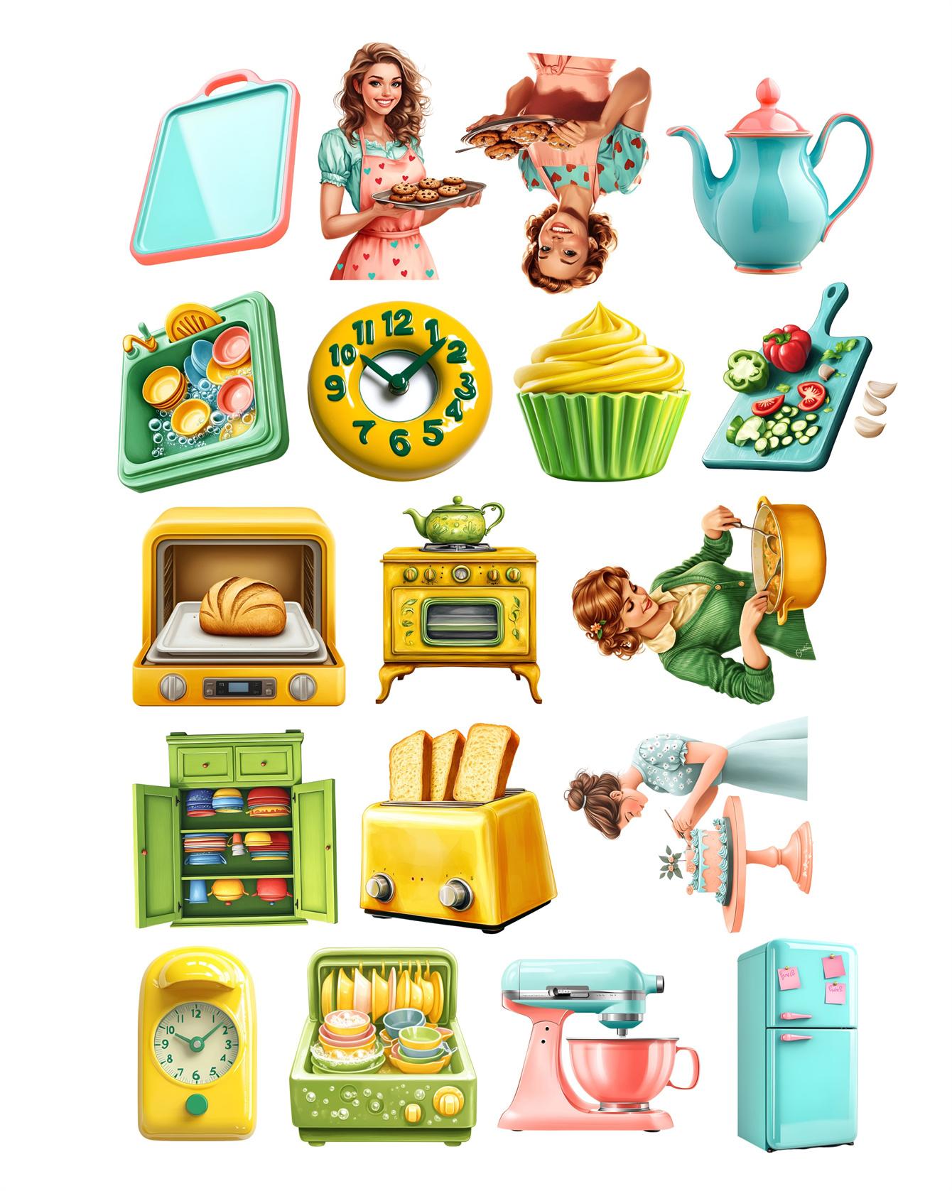 

18pcs Creative Kawaii Self-made Vintage rural kitchen gourmet girl Stickers Scrapbooking Decorative/DIY Craft Photo Albums Paper білий